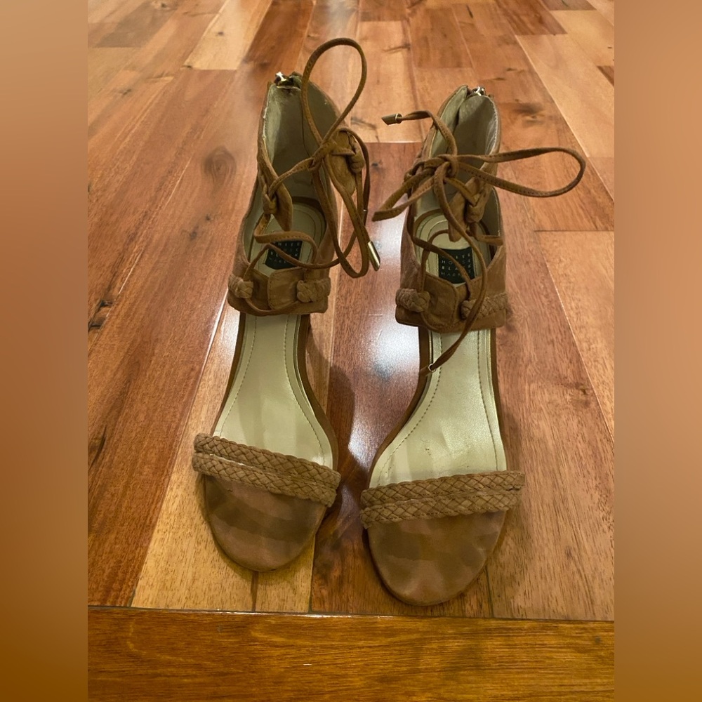 WHBM Braided Suede Tie-Front Heels